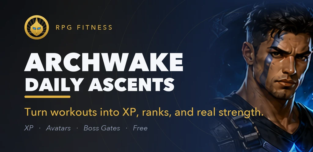 Archwake promotional artwork: a golden guardian helm, a fantasy character, and the words “Daily Ascents.”